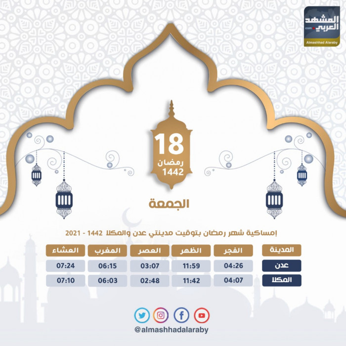 مواعيد أذاني الفجر والمغرب اليوم الجمعة 18 رمضان