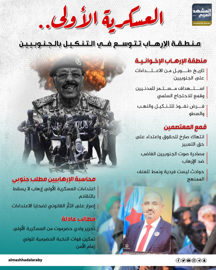 العسكرية الأولى.. منطقة الإرهاب تتوسع في التنكيل بالجنوبيين (إنفوجراف)