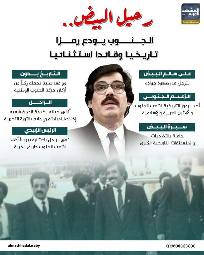 رحيل البيض.. الجنوب يودع رمزا تاريخيا وقائدا استثنائيا (إنفوجراف) 