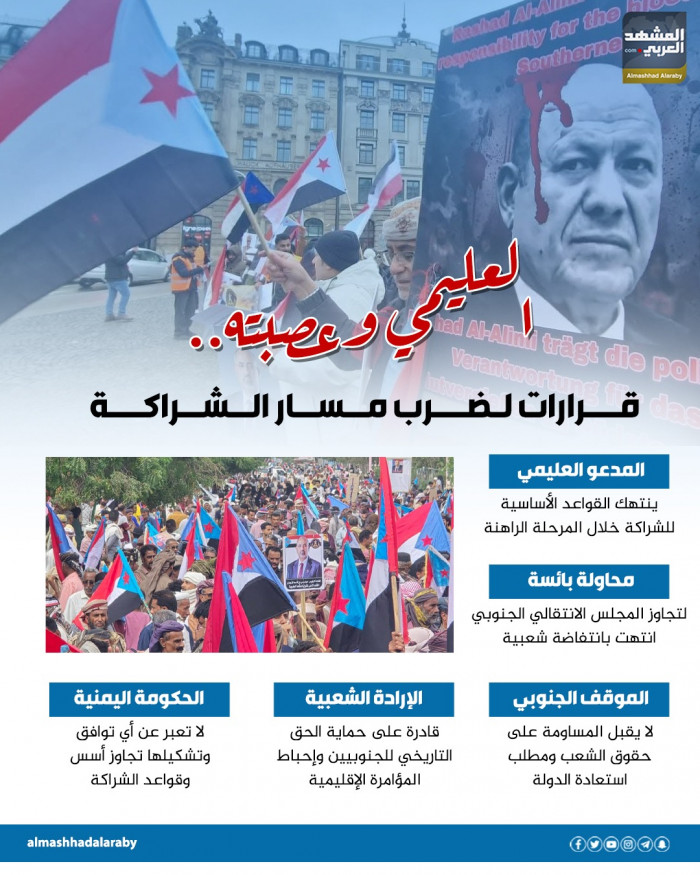 العليمي وعصبته.. قرارات لضرب مسار الشراكة (إنفوجراف) 