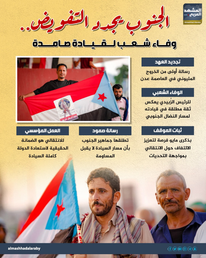 الجنوب يجدد التفويض.. وفاء شعب لقيادة صامدة (إنفوجراف) 