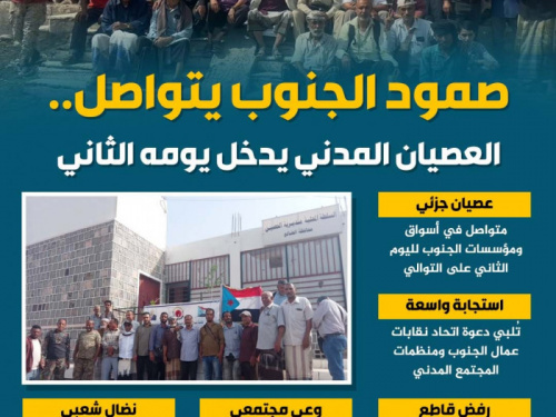 صمود الجنوب يتواصل.. العصيان المدني يدخل يومه الثاني (إنفوجراف)
