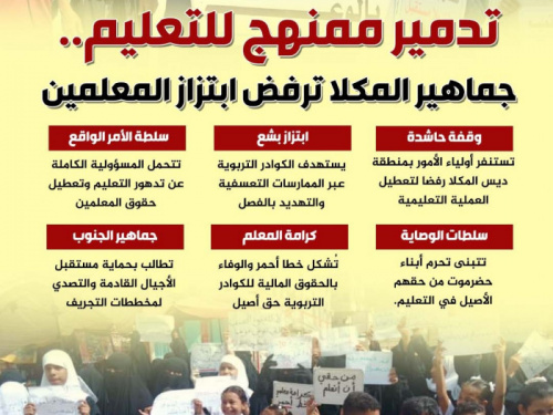 تدمير ممنهج للتعليم.. جماهير المكلا ترفض ابتزاز المعلمين (إنفوجراف)