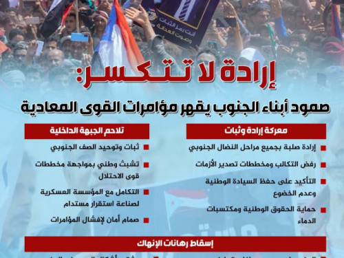 إرادة لا تتكسر.. صمود أبناء الجنوب يقهر مؤامرات القوى المعادية (إنفوجراف)